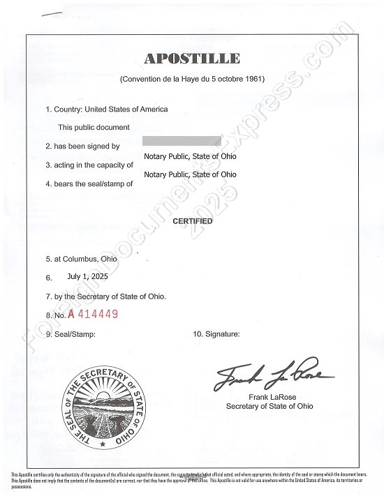 Hague apostille Ohio Ohio apostille
