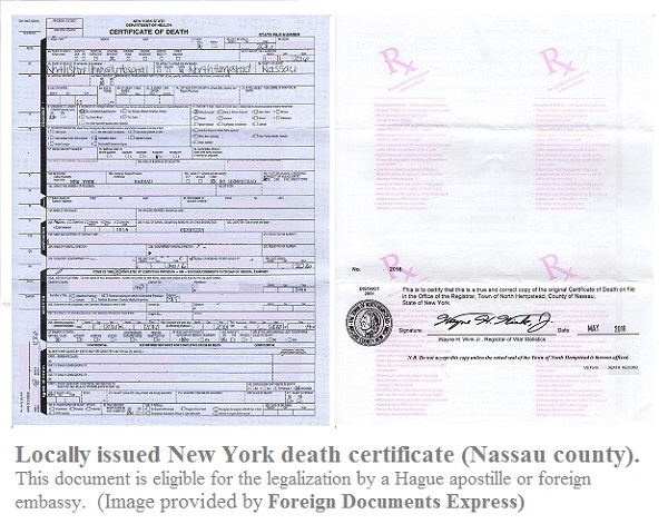 How to get an apostille for a death certificate issued in Nassau county, New  York? . Apostille Services