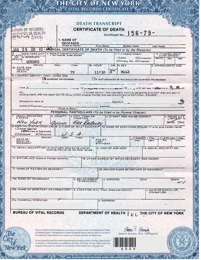 informant on death certificate