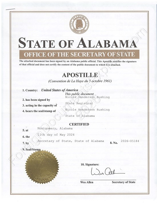 Alabama apostille Apostille from Alabama