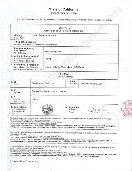 California Hague apostille