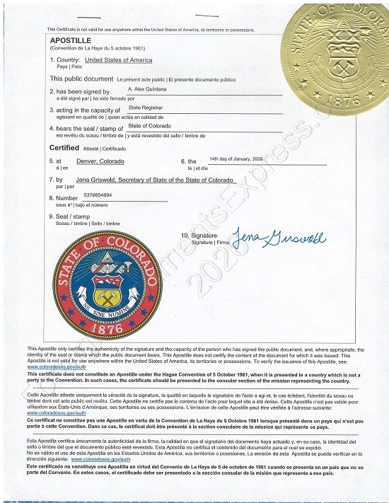 Colorado apostille Hague apostille from Colorado