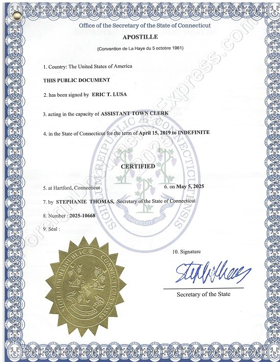 Connecticut Hague apostille Connectictu apostille