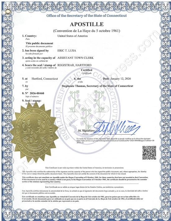 Connecticut Hague apostille Connectictu apostille