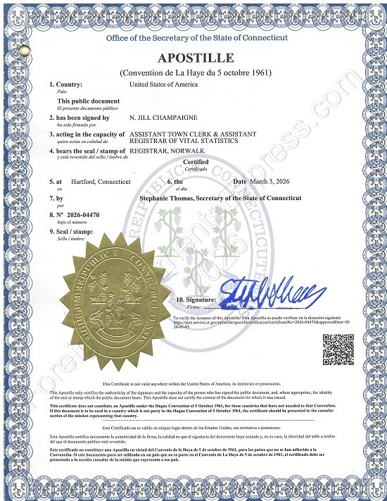 Connecticut Hague apostille Connectictu apostille