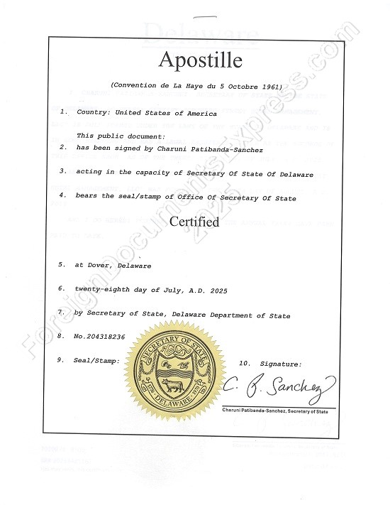 Apostille from Delaware Delaware apostille