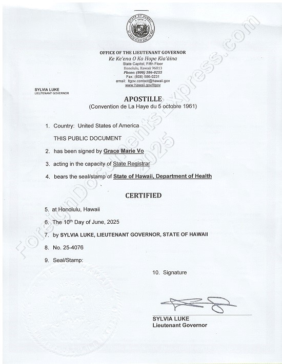 Hawaii apostille Apostille from Hawaii