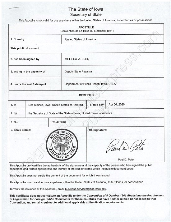 Iowa apostille Apostille from Iowa