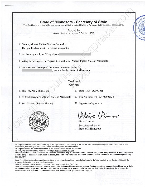 Minnesota apostille Apostille from Minnesota