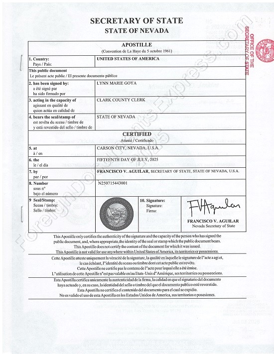 Nevada Hague apostille Nevada apostille