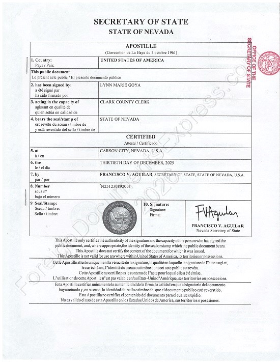 Nevada Hague apostille Nevada apostille