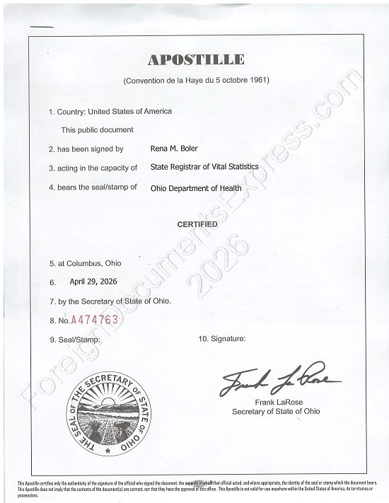 Hague apostille Ohio 2026 Ohio apostille