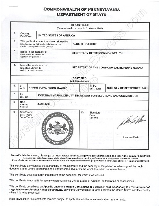 Pennsylvania apostille Pennsylvania state apostille