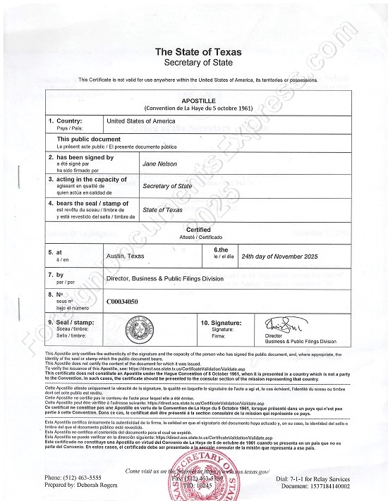 Texas Hague apostille Texas apostille