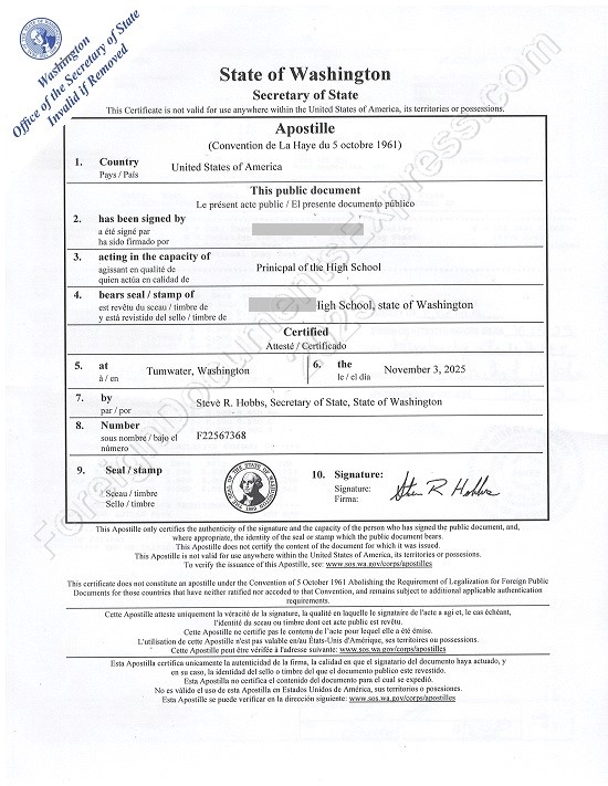 Washington apostille Washington Hague apostille