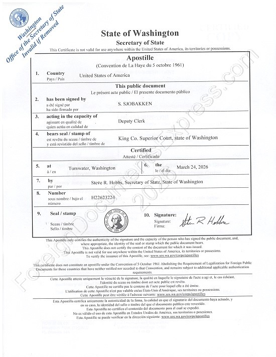 Washington apostille Washington Hague apostille