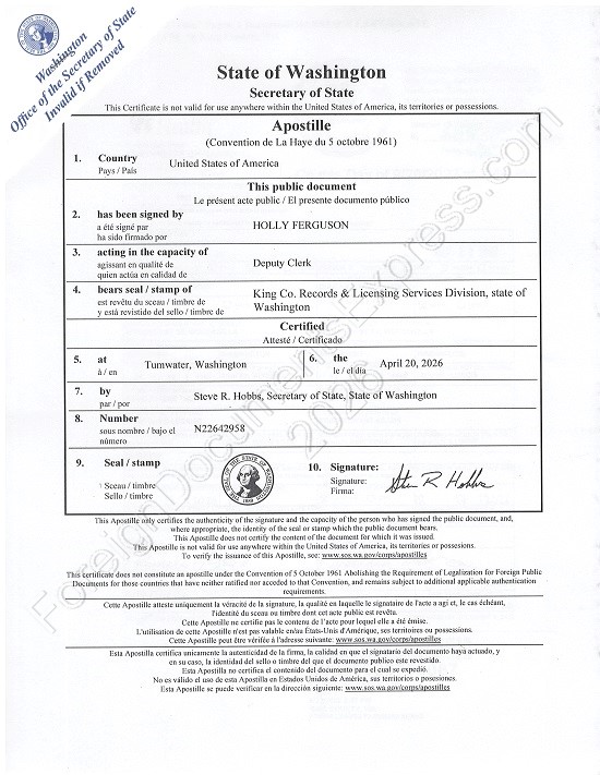 Washington apostille Washington Hague apostille