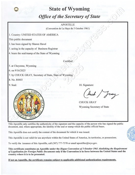 Wyoming apostille Wyoming Hague apostille
