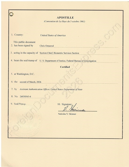 FBI federal apostille issued by the U.S. Department of State Federal apostille FBI