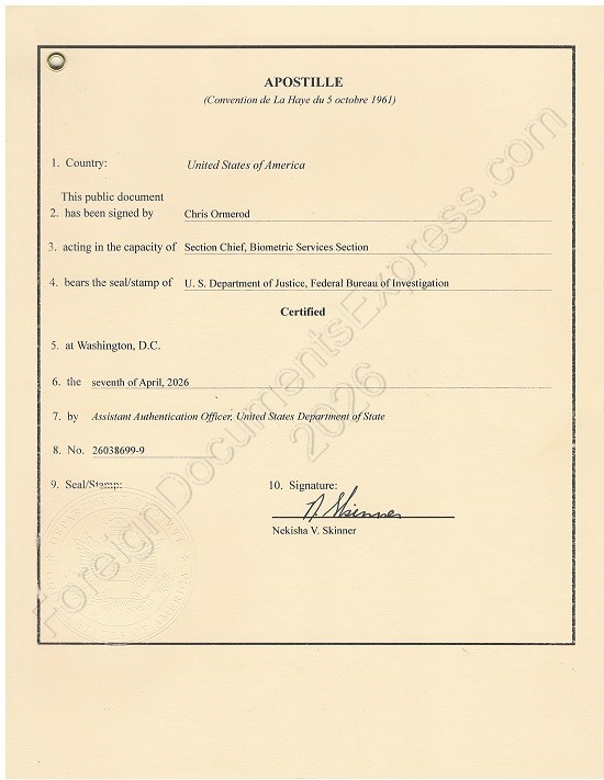 FBI federal apostille issued by the U.S. Department of State Federal apostille FBI