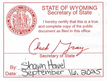 Certified copy stamp - Wyoming certification stamp