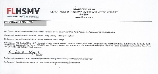 Florida driving record