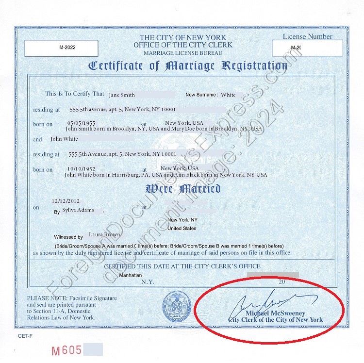 new york city marriage certificate