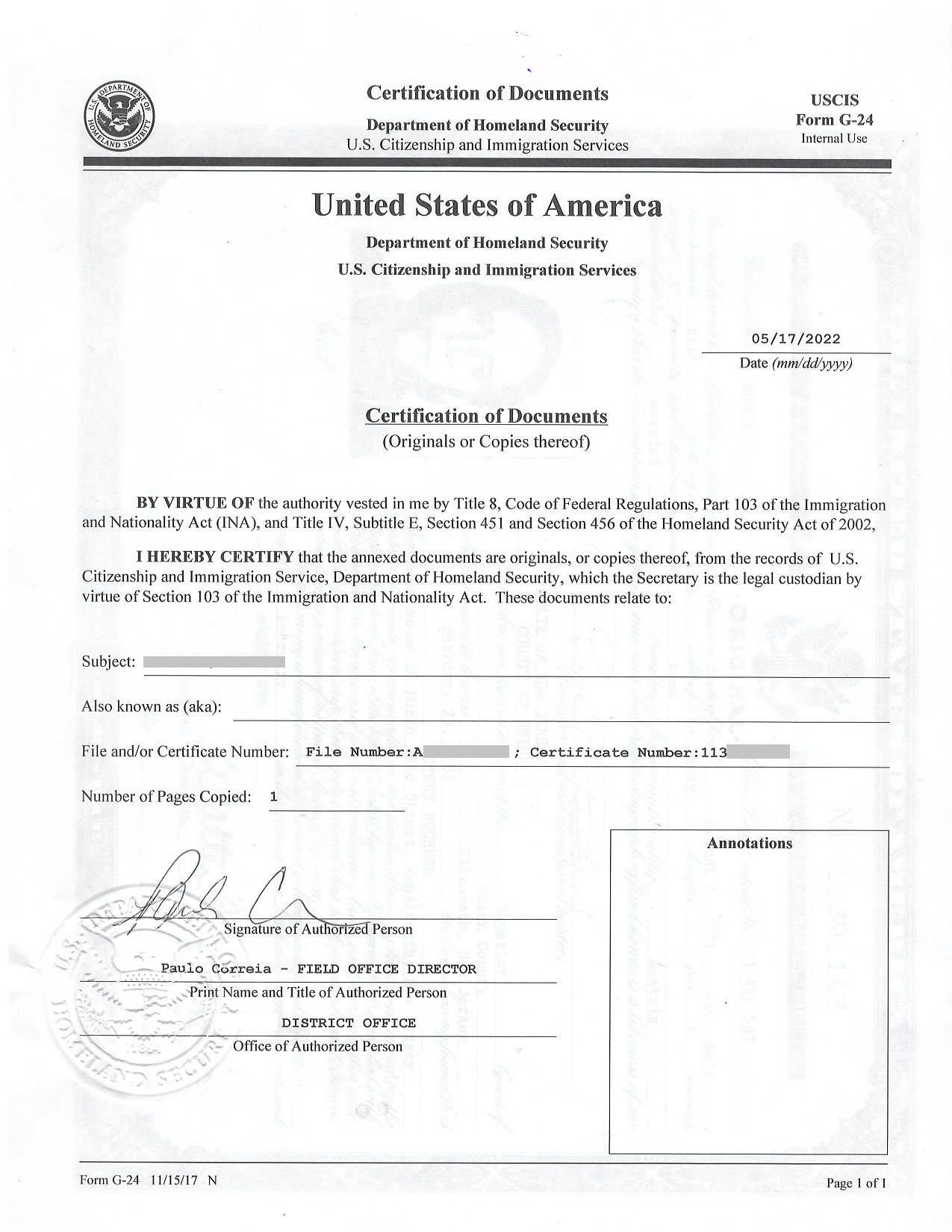 US Apostille for Certificate of Naturalization Foreign Documents Express
